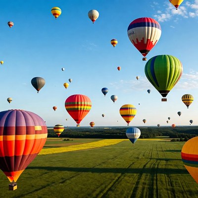 Colorful Hot Air Balloons Over Fields