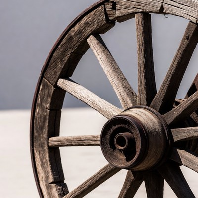Old wooden wagon wheel