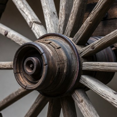 Old Wooden Wagon Wheel Closeup