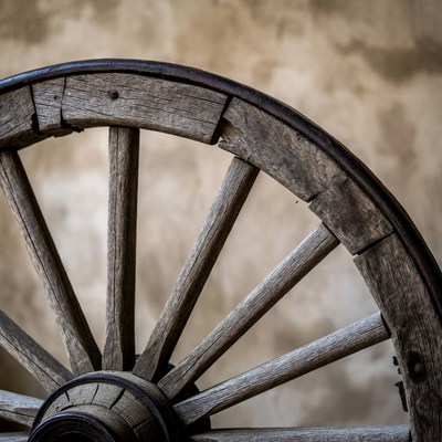 Old wooden wagon wheel