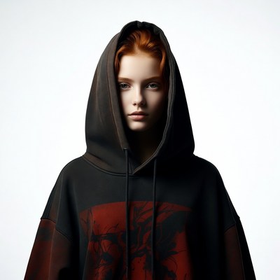 Redhead girl in black hoodie