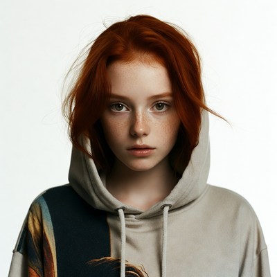 Redhead girl in hoodie