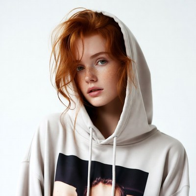 Redhead woman in hoodie