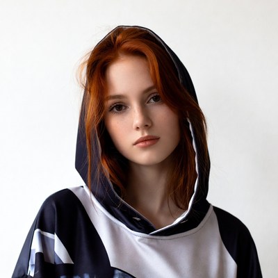 Redhead girl in black hoodie