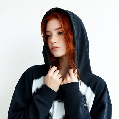 Redhead girl in black hoodie
