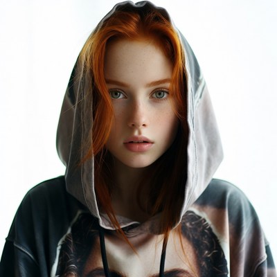 Redhead woman in hoodie