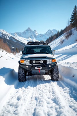 Toyota Land Cruiser snowy mountain road