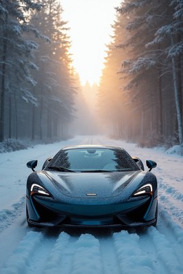 McLaren Supercar Driving Snowy Forest Road