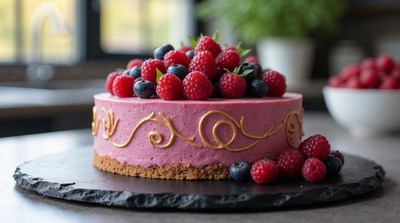 Raspberry Cake with Gold Swirls