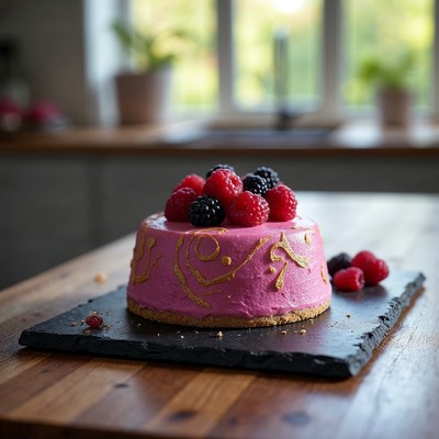 Pink Cake with Raspberries and Blackberries