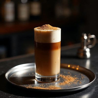 Layered Latte with Cinnamon on Tray