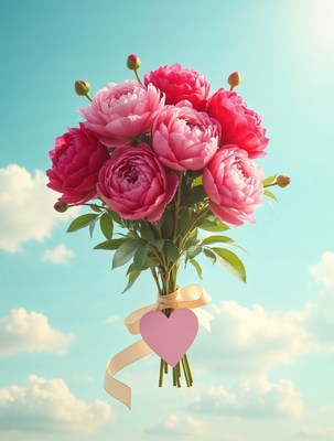 Pink Peony Bouquet with Heart Tag