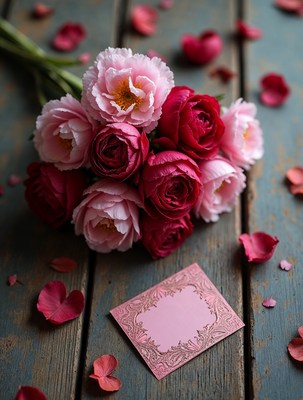 Pink and Red Roses with Envelope