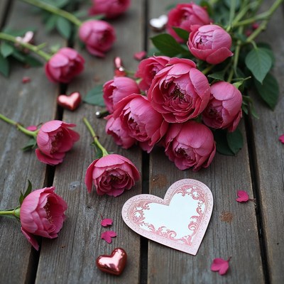 Pink Roses Bouquet on Wooden Surface