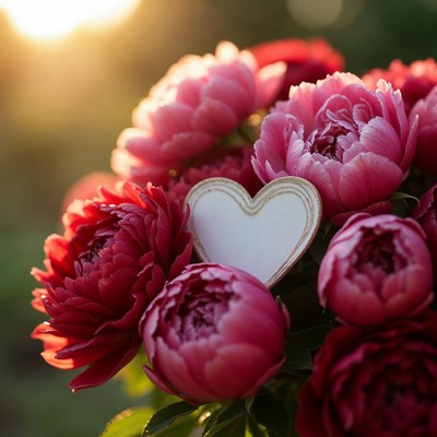 Pink Peonies Bouquet with Blank Heart Tag
