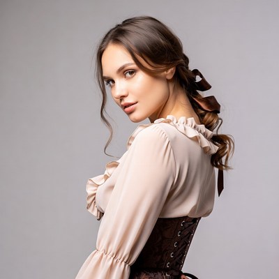Woman in ruffled blouse and corset