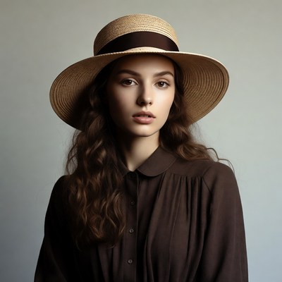 Woman wearing wide-brim straw hat
