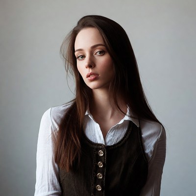 Woman in white shirt and brown vest