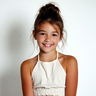 Smiling girl in white spaghetti strap top