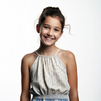 Smiling girl in white dress