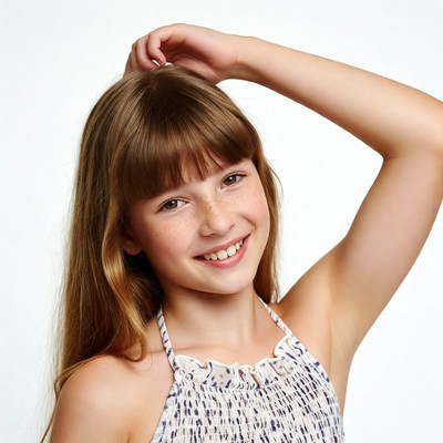 Smiling girl with hand in hair