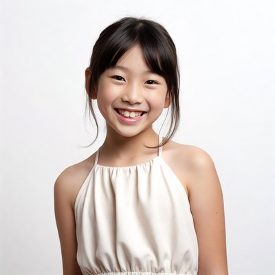 Asian girl smiling in white dress