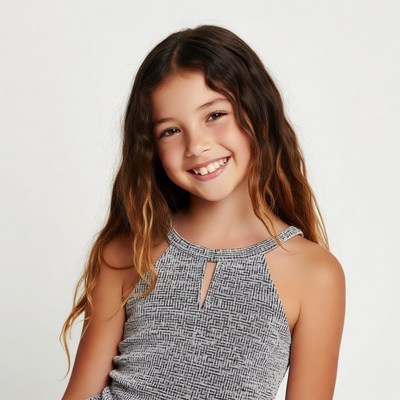 Smiling Asian girl in gray top