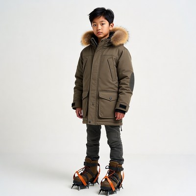 Asian boy in fur hooded parka