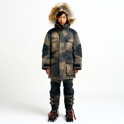 Asian boy in fur hooded parka