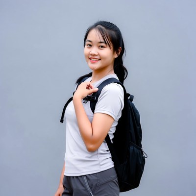 Asian girl smiling with backpack