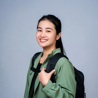 Asian girl smiling with backpack