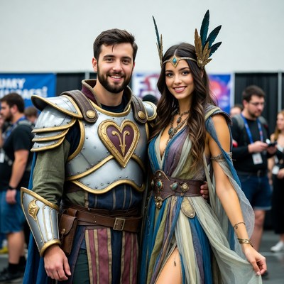Cosplay couple as Viking warrior and Valkyrie