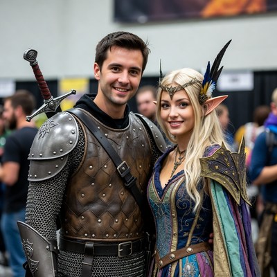 Cosplay Couple as Elf Warrior and Knight