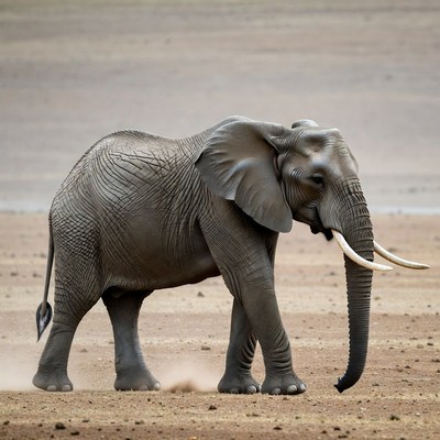 Elephant walking in dusty savanna