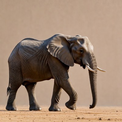 Elephant walking on sandy plain