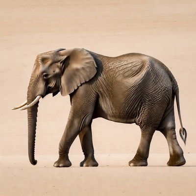 Elephant walking on sandy plain