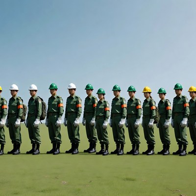 Soldiers in green uniforms standing in line