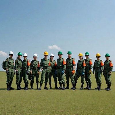 Group of park rangers standing on grass