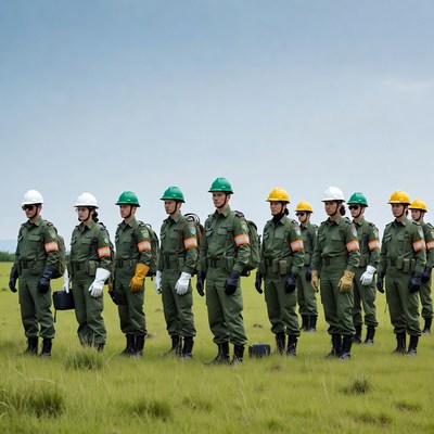 Group of firefighters standing in grass