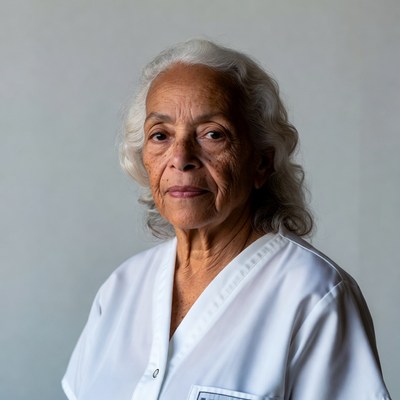 Elderly African-American woman in white uniform