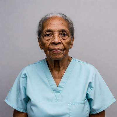 Elderly African-American woman in scrubs
