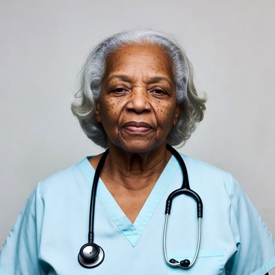 Elderly African-American nurse with stethoscope