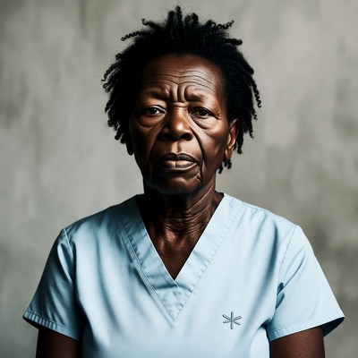 African-American elderly woman in scrubs