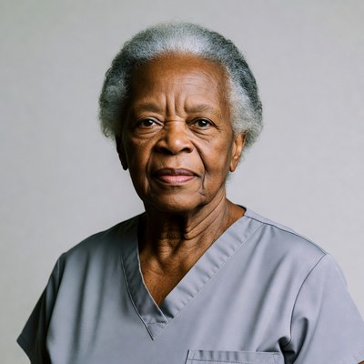 Elderly African-American woman in scrubs