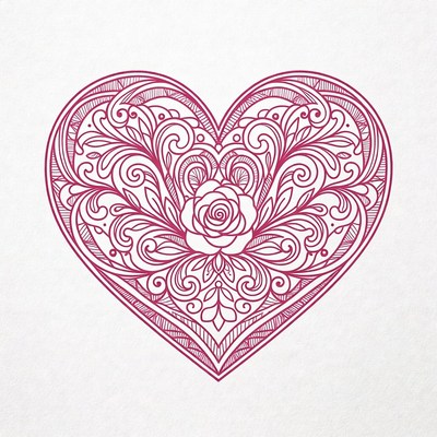 Ornate Heart with Rose Illustration
