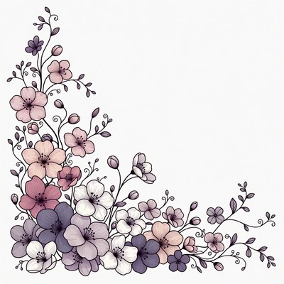 Purple Pink Flowers Corner Illustration