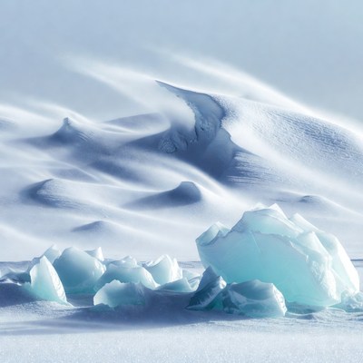 Icebergs on Snowy Landscape