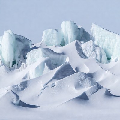 Ice Formations on Snowy Landscape