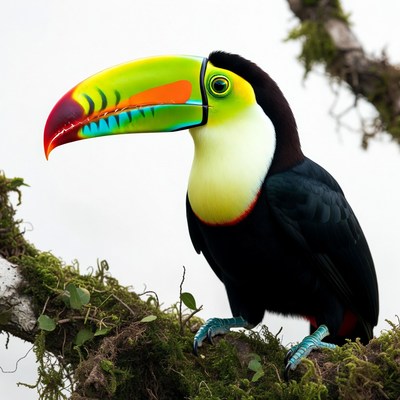 Colorful Toucan Perched on Mossy Branch