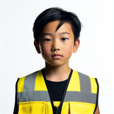 Asian boy wearing yellow safety vest